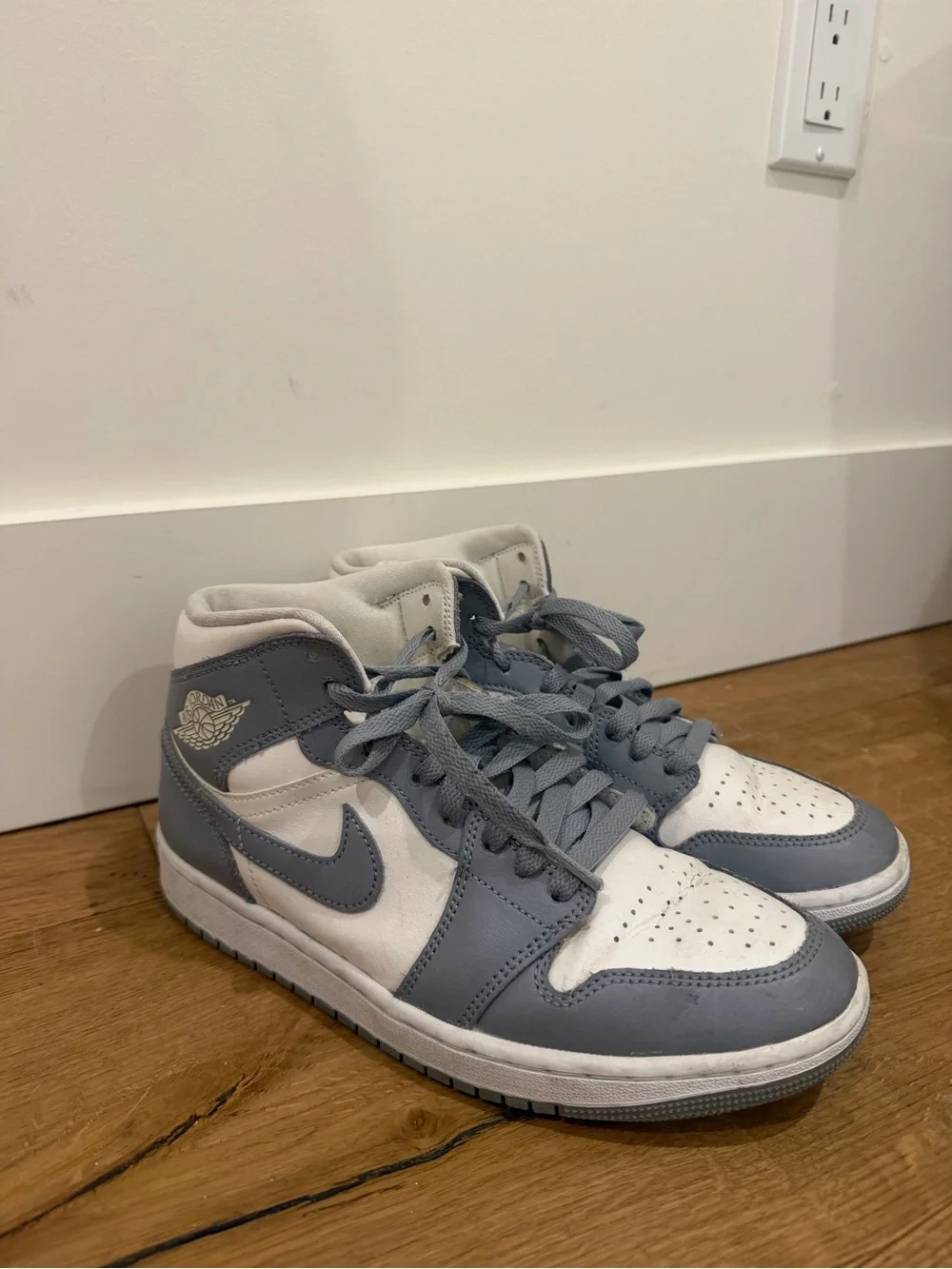 Nike Air Jordan 1 Mid White and Light Gray Sneakers